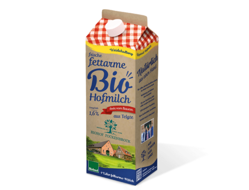 Frische fettarme Bio Hofmilch / Fettgehalt 1,6 % / 1 und 0,5 Liter
